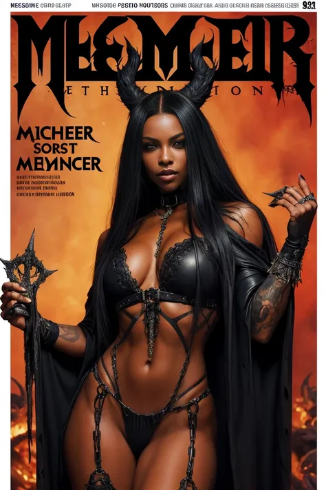 Melena is a beautiful necromancer., black fur, in the style of a Heavy Metal magazine cover, low-cut robe with high details, High detail face, high detailed leather, fit athletic body, Heavy metal aesthetics, necromancer&#39;s lair background, high quality...