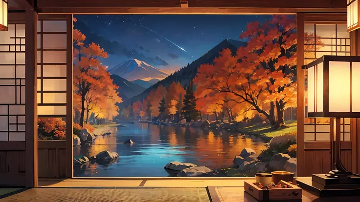 autumn evening、japanese style、japanese landscape、transparency、emotional、fantasy、every detail