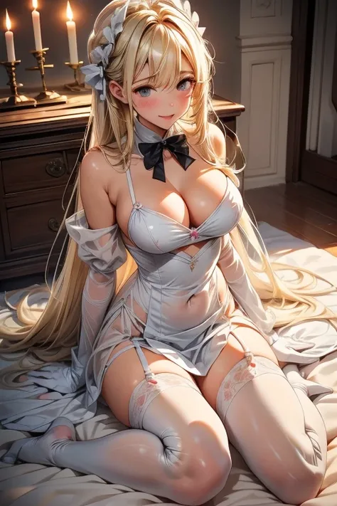 cuteラバーチェニック　Full body composition　Big breasts that look like their clothes will rip off　very large chest　Extremely distended chest　huge chest bulge　Princess　Gorgeous patterns on clothes　white wedding long dress　Mesh from neck to chest　Princessティアラ　Romanes...