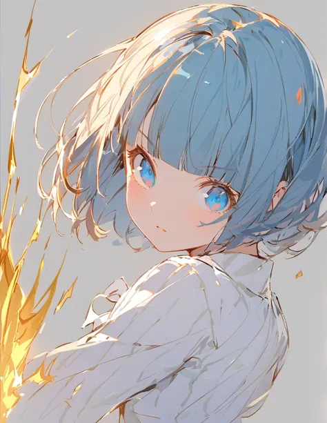 A girl fighting with golden flames(Sketches), (Open Close), (Small body), (bionde:1.5） (Short Bob Hair:1.4), (blue eyes)(Blunt bangs:1.3)
One 