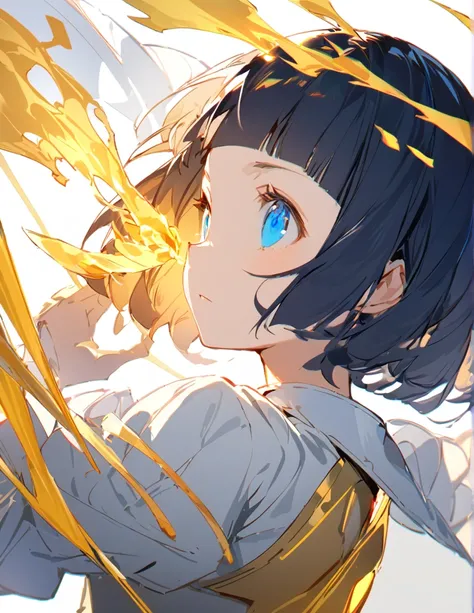 A girl fighting with golden flames(Sketches), (Open Close), (Small body), (bionde:1.5） (Short Bob Hair:1.4), (blue eyes)(Blunt bangs:1.3)
One 