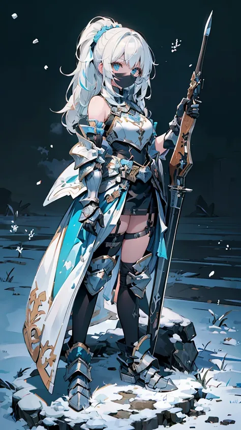 (((masterpiece, best quality, High Detail, 8K))) Design layout to showcase game characters, (1 Girl). blue|Silver clothes, Stylish and unique. ((Display of weapons:1.4)), Bow and Arrow. (masterpiece:1.2), (best quality), 4K, Extremely detailed. (Step-by-st...