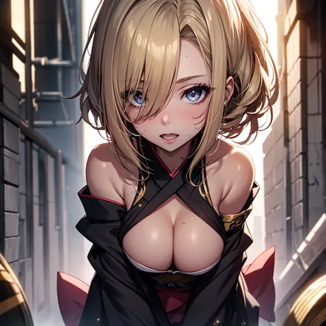 (1girl:1.3), Masterpiece, Best quality, amazing beauty, [[3D]], 4K, absurdres, finely detail, super detailed eye, perfect anatomy, official art, cinematic lighting, BREAK, Japanese-style room, silky bob cut, forehead, ahoge, blonde, super shiny detailed bl...