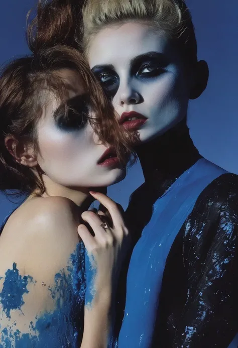 fashion shoot of horror, blue background