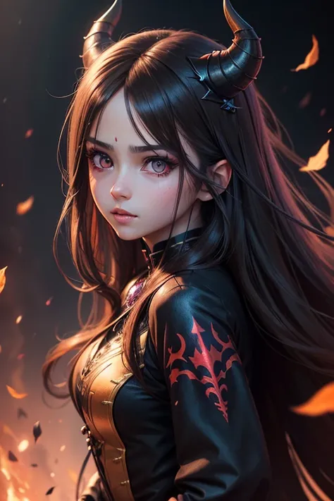 Nezuok,realistic girl with long brown hair,beautiful detailed eyes,beautiful detailed lips,longeyelashes,demon slayer outfit,cute and adorable expression,demon girl,kawaii,anime style,vibrant colors,dramatic lighting,highly detailed,masterpiece,8k,photorea...