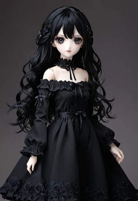 ball jointed doll、girl、off-the-shoulder dress、dark eyes、black hair、whole body