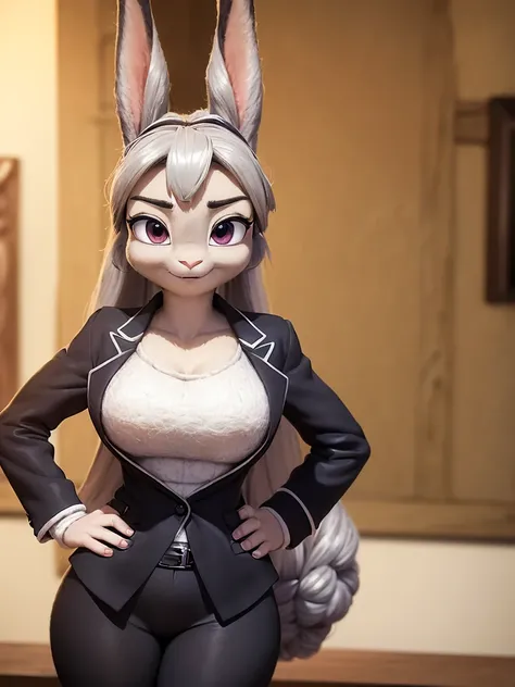 best quality,
masterpiece,
3D anime,
(((solo))),
(((1girl))),
((Face is JudyHopps)),
(long ears like a rabbit:0.8),
Heir is in a black ponytail style,
Body is human lady,
She is a new employee,
Hers outfit is business suit,
She is wearing a black jacket ov...