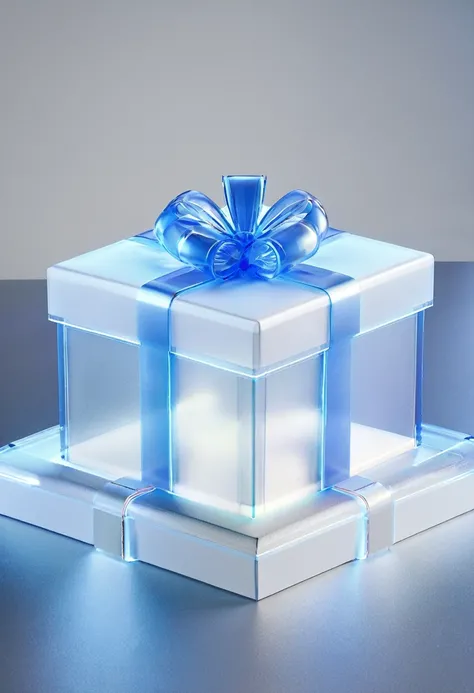 Gift Box，3d图标，Blue and White，Transparent frosted material texture，3d，C4D；