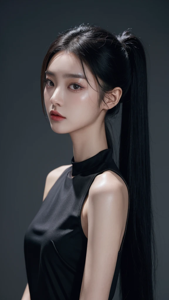 korean model , slim body , 167cm ，Movie Angle，long black ponytails hairstyle, （Cute girl，anatomy correct, see-through dress，（ art，geomerty），（plethora of colorest quality，high detal，tmasterpiece，Cinematic lighting effects，4K，Chiaroscuro）