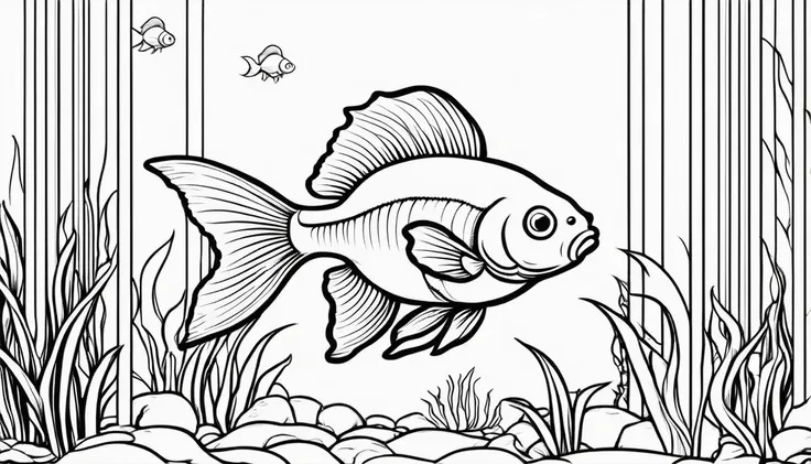 Gold fish in aquarium, cartoon, ,Coloring Book, ColoringBookAF,