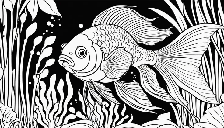 Gold fish in aquarium, cartoon, ,Coloring Book, ColoringBookAF,