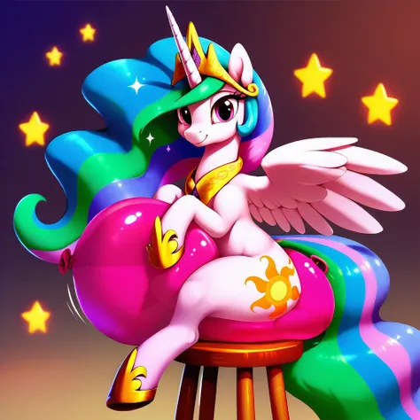 score_9, score_8_up, score_7_up, score_6_up, score_5_up, score_4_up, Digital art, cute, feral, alicorn, princess celestia, female, muscular, rating_questionable, suggestive, presenting, cute digital art of a feral character straddling one balloon, meadow, ...