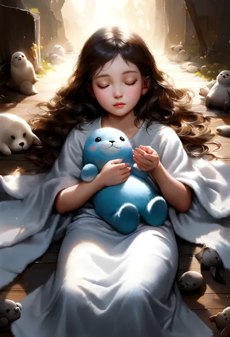 seal　baby　Small stuffed animals　fluffy　Towel raw　Sleeping with a realistic girl with long permed hair