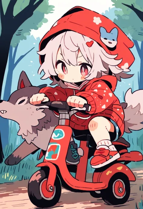 tegaki 1girl 1boy Little Red Riding Hood Wolf Ear Boy In the Forest