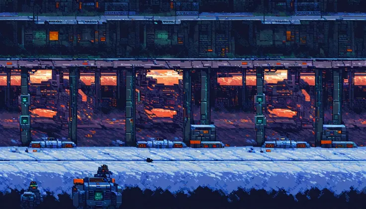 aircraft in scene, metroidvania, robot, close-up, cyberpunk, sidescroller, (work of art, best qualityer:1.2), pixel art,terrestr...