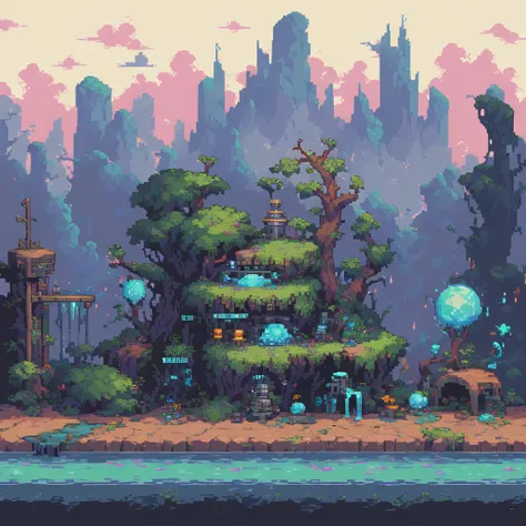 pixel art, sidescroller, pixel art, futuristic, cyberpunk frozen setting