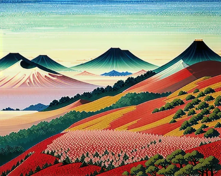 best quality,masterpiece,highly detailed,ultra-detailed, katsushikahokusai, èé£¾ åæ,mountainous horizon, scenery, no human...