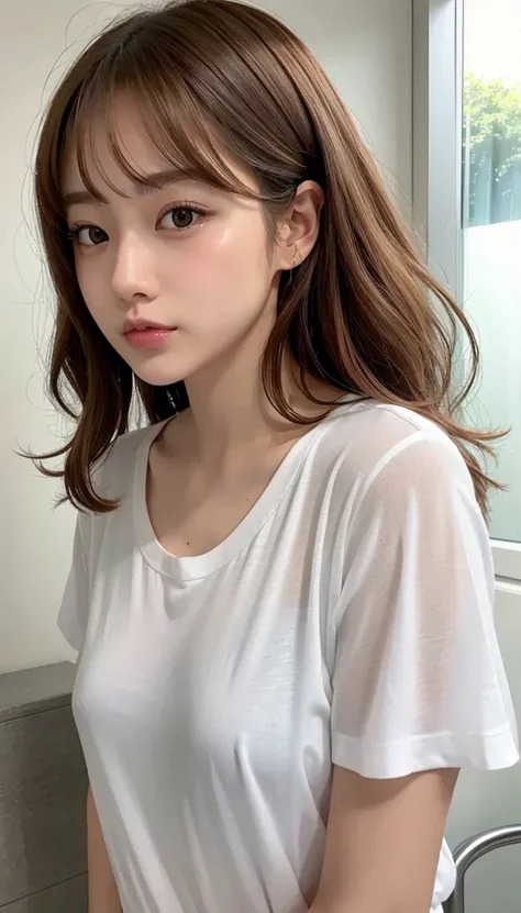 high resolution、Transparency、Woman in white t-shirt、Brown Hair、Curly Hair