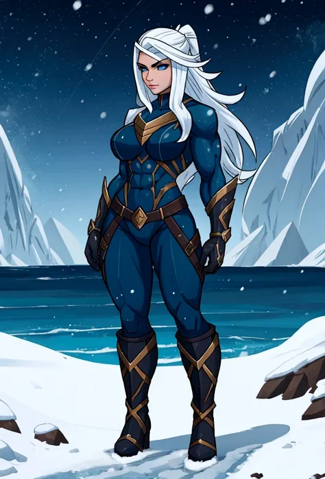 muscle woman explorer artix sea cold snowing