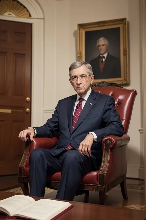 President Randall sitting in the White House 