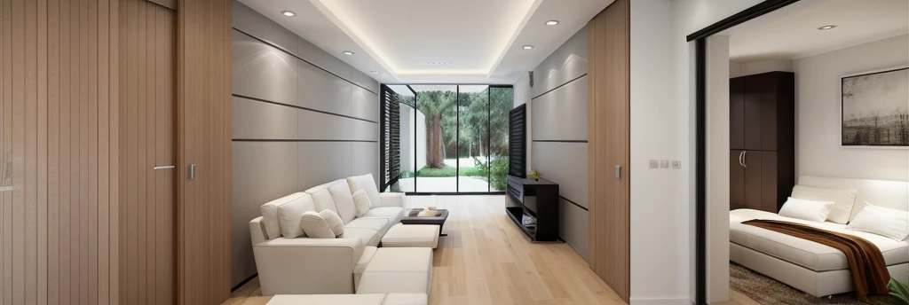 rendering living room, slidingdoor, ceiling beautiful, 