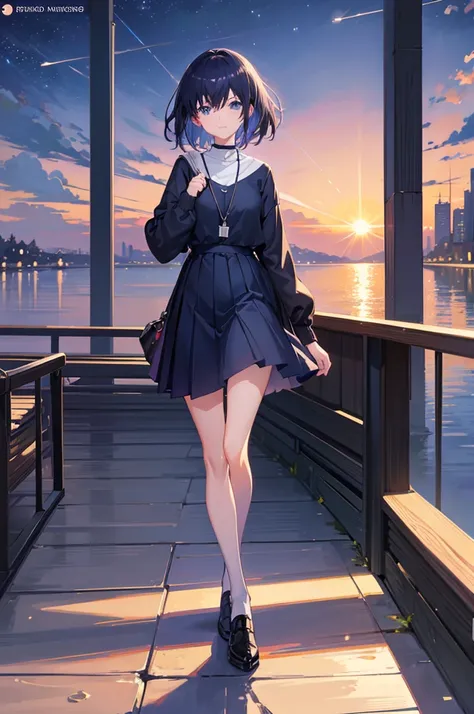 A girl standing on a bridge looking at the night sky, Anime drawings inspired by Makoto Shinkai, CG society hot topic, Sequential Art, anime art wallpaper 4k, anime art wallpaper 4k, anime wallpaper 4k, anime wallpaper 4k, Anime Style 4k, Anime Girl Deskto...