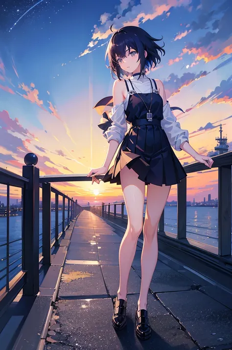 A girl standing on a bridge looking at the night sky, Anime drawings inspired by Makoto Shinkai, CG society hot topic, Sequential Art, anime art wallpaper 4k, anime art wallpaper 4k, anime wallpaper 4k, anime wallpaper 4k, Anime Style 4k, Anime Girl Deskto...