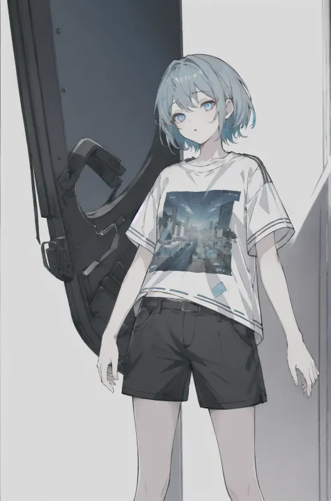 8K,high resolution,absurd,masterpiece,best quality,The original,Extremely detailed CG,Extremely detailed wallpaper,Perfect lighting,1 Girl,Vague_background，
(hutaodef:1.2),Black shorts,black h在 with h在 ,blue eyes,Gray-blue hair,Leisure，Regular Clothes，mode...