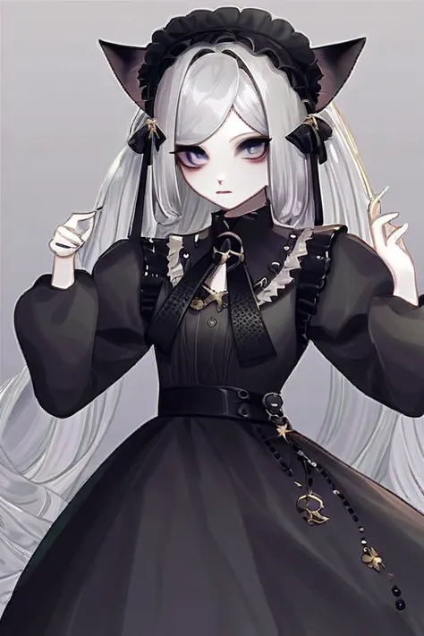 ((Лучшее качество)), ((шедевр)), (подробный), altushka in Gothic style with cat ears