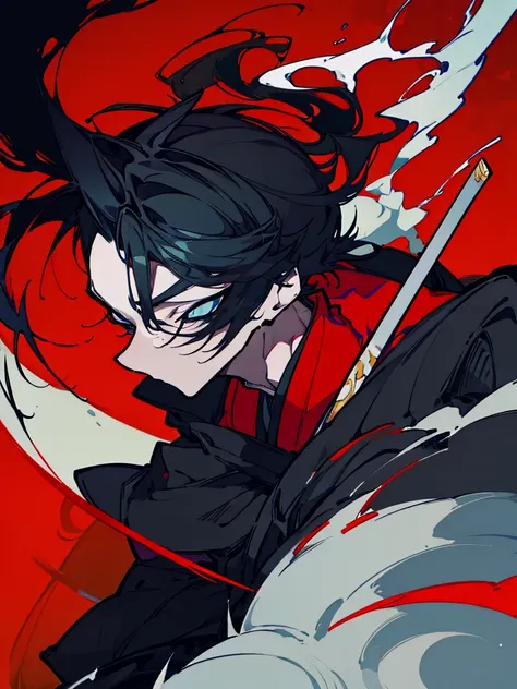 a close up of a person with a sword and a guy with a red dress, handsome guy in demon slayer art, best anime character design, detailed anime character art, anime character; full body art, anime character design a death god, character adoptable, handsome j...