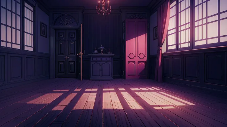 A room in the devils house in hell,masterpiece,game CG,アニメ,Unmanned, No human,background,,,, indoor, Scary, sinister, purple, dark, devils house,