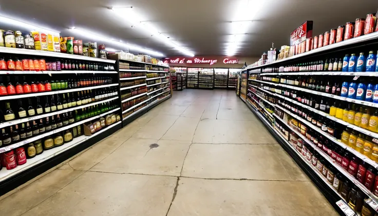 liquor store, first person view, late, unhurried on site