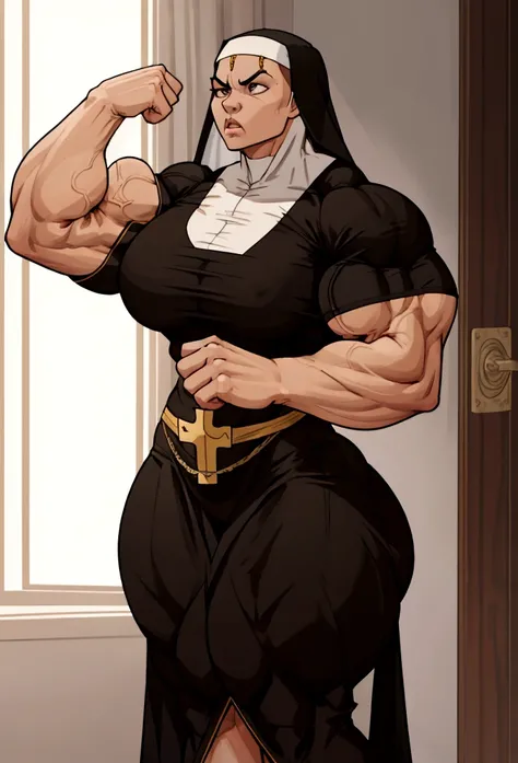 huge muscle nun womn flex her big biceps so angry ripps  t shirt