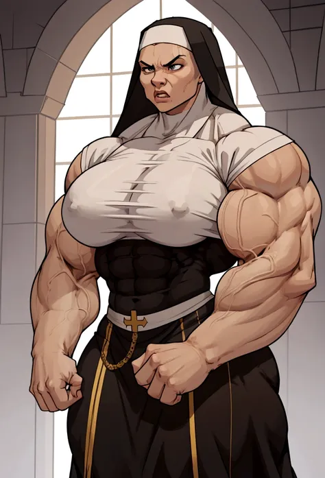 huge muscle nun womn flex her big biceps so angry ripps  t shirt