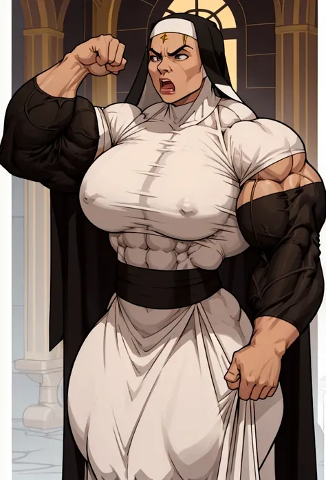 huge muscle nun womn flex her big biceps so angry ripps  t shirt