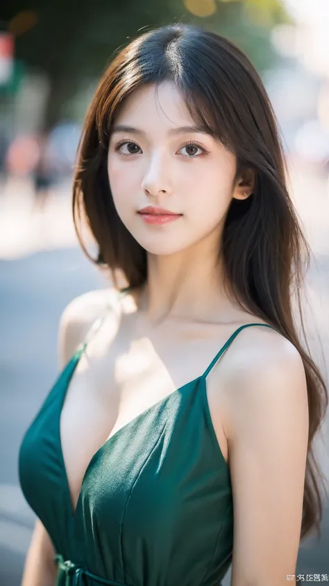 ((Best quality, 8K, masterpiece:1.3))，1girl，18 years old，Asian，Real texture:1.3，(Background blur:1.1)，Gorgeous long dress，Tall and slender figure:1.2，(Hot summer weather)，（street:1.3），Highly detailed face and skin textures，Exquisite eyes，Long eyelashes，Dou...