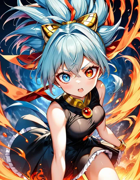 Decalcomania ventos cortantes black, 1woman Broly + Bulma   fully body, sexy decote vestido prata big eye blue  dynamic pose, hyperdetail eyes and face, vibrant reds and oranges, swirling flames, dynamic and intense patterns, heat and energy, surreal and p...