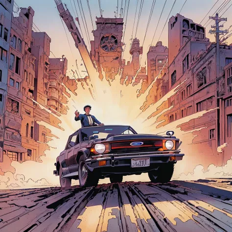 arafed image of a (man driving a (Ford Model T) in the desert), by Craig Thompson, by Matt Stewart, Chiang Cliff, cult - classic - comic - style, cult classic comic book style, inspired by Tim Doyle, por Cliff Childs, by justin sweet, powder Derek Hill, po...