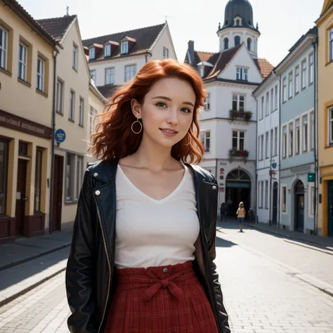 in the picture only a single woman with a head and an anatomically correct body, beach of sylt, a single 16-year-old on the beach, wunderschöne Red-Hairede junge Frau , beautiful detaileld face, perfect face, perfect body body, perfect anatomy, wearing nic...