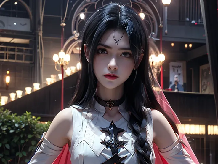 pop-punk singer like Avril Lavigne, epic character composition, styled by Ilya Kuvshinov Alessio Albi Nina Masic, sharp focus, natural lighting, underground scattering, A mysterious figure with glowing red eyes, cascading black hair and pale skin, a ghostl...