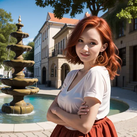 in the picture only a single woman with a head and an anatomically correct body, beach of sylt, a single 16-year-old on the beach, wunderschöne Red-Hairede junge Frau , beautiful detaileld face, perfect face, perfect body body, perfect anatomy, wearing nic...