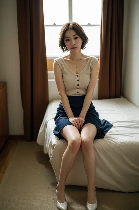 (Highest quality, High resolution, masterpiece :1.3), skirt, The beginning of the sparrow, short hair, Sitting, girl, Lie, Bedroom, Book, Fine grain, double eyelid