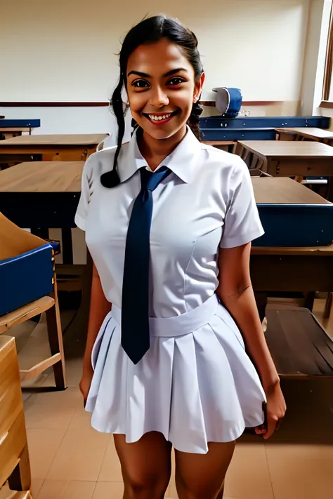 (16k:1.2), hires, realistic, (ultra detailed:1.2),  gigantic breasts, (school uniform),(white frock and color tire),  smile, (sl...