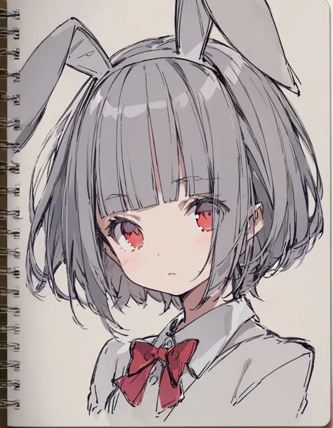 Bunny ears girl(Sketches), (Open Close), (Small body), (Gray Hair:1.5） (Short Hair:1.4), (Red eyes)(Blunt bangs:1.3)Horns from the forehead
