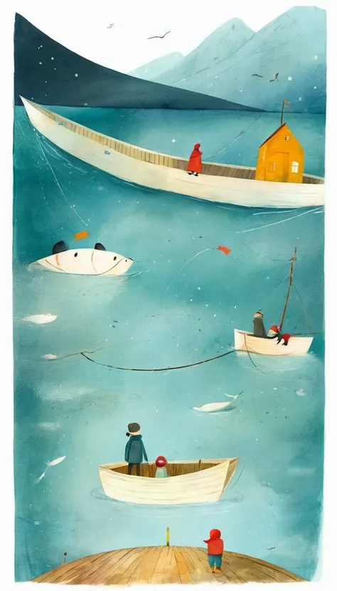 Create an illustration in the style of Oliver Jeffers, the Northern Irish artist and illustrator, depicting a story about love and education.