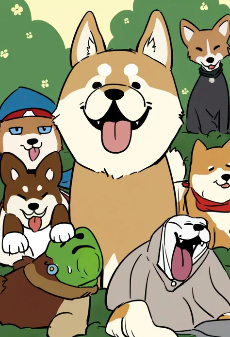 １Dog of the Dog、A dog is wearing ninja clothes、Dogs only、japanesedog、shibainu、Tiere、brushwood dog、no human、Dog hands、a Dog、dog、kawaii、Anime style, pepe the frog playing with shiba inu