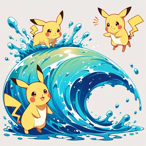 cute scene featuring pikachu practicing swimming, pikachu should be in a shallow pool or a calm body of water, looking determine...