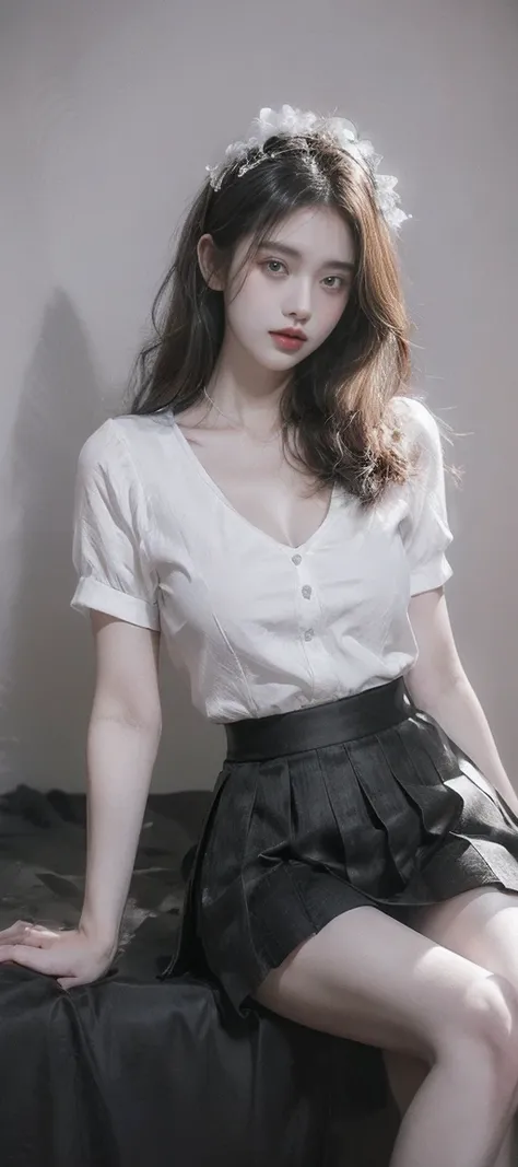 21yo girl, wearing white uniform, blue skirt, ultra realistic 8k cg, picture-perfect face, flawless, clean, masterpiece, professional artwork, famous artwork, perfect face, beautiful face, beautiful eyes, ((perfect female body)), solo,(immersive atmosphere...