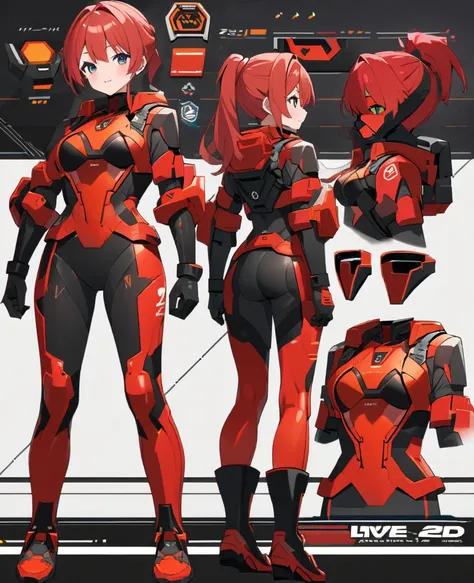 live2Dキャラクターパーツテンプレート, Parts Assets,Live 2D vtuber model assets,Red Ponytail、Black pilot suit