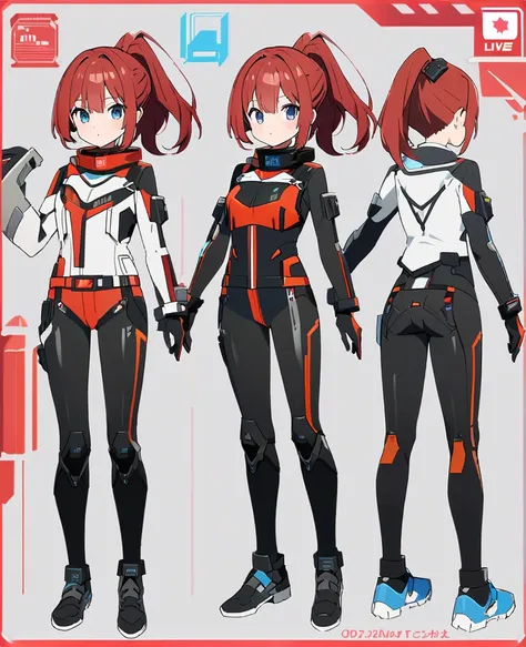 live2Dキャラクターパーツテンプレート, Parts Assets,Live 2D vtuber model assets,Red Ponytail、Black pilot suit